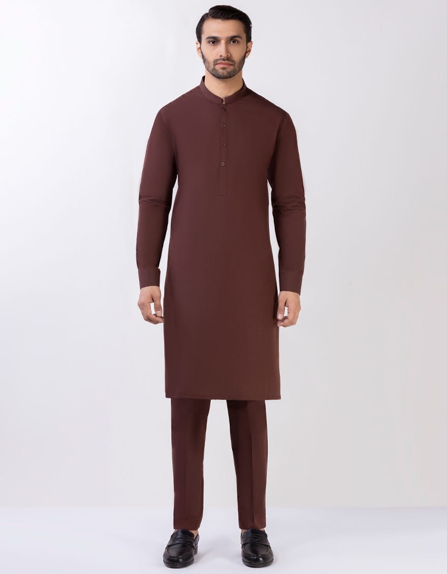 Rust Blended Unstitched Kameez Shalwar Fabric - Jjms-2605