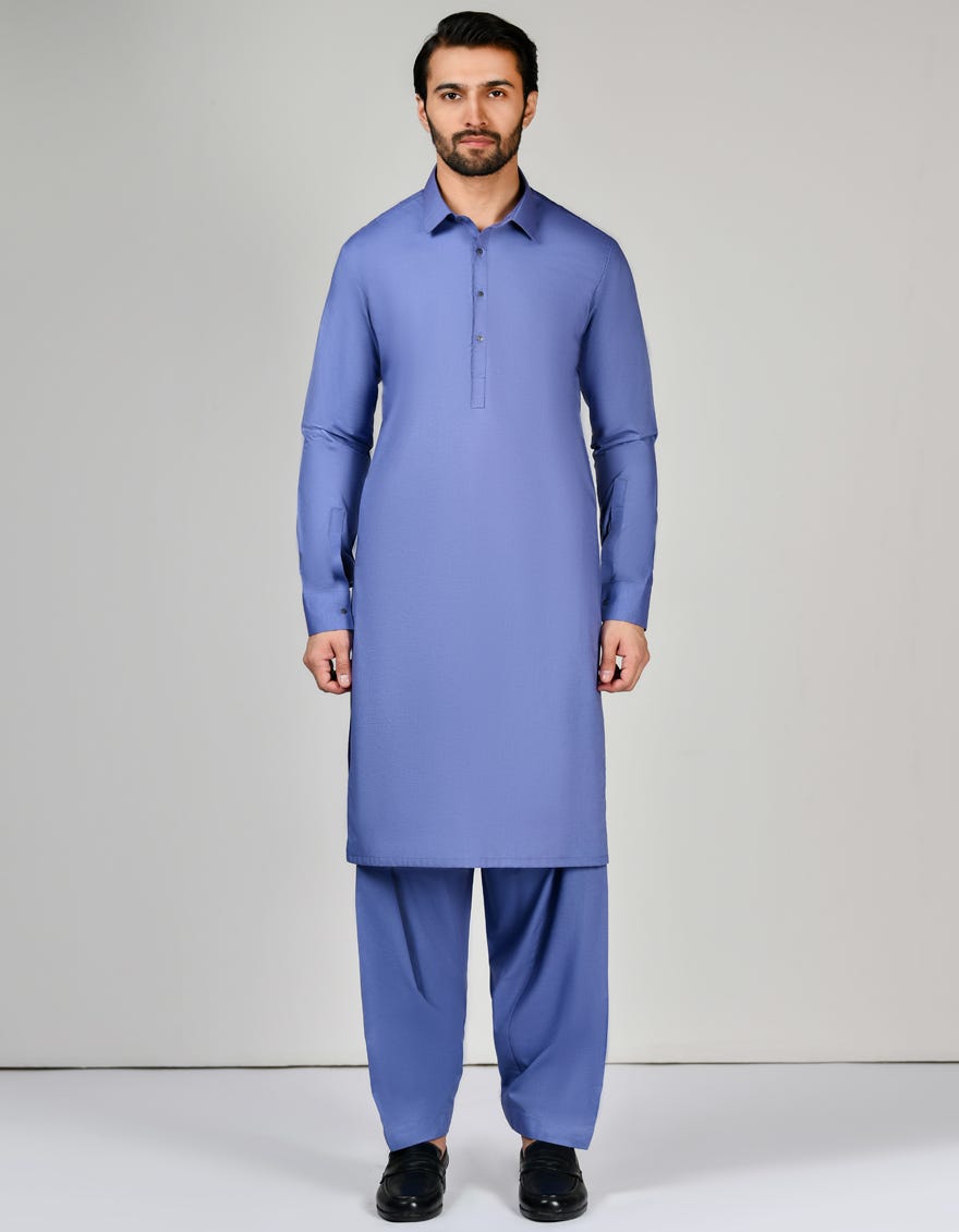 Periwinkle Blended Unstitched Kameez Shalwar Fabric - Jjms-2629