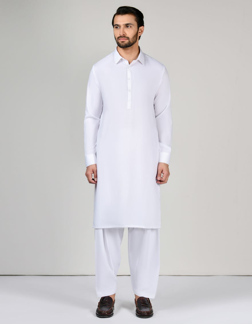 White Blended Unstitched Kameez Shalwar Fabric | Jjms-2639
