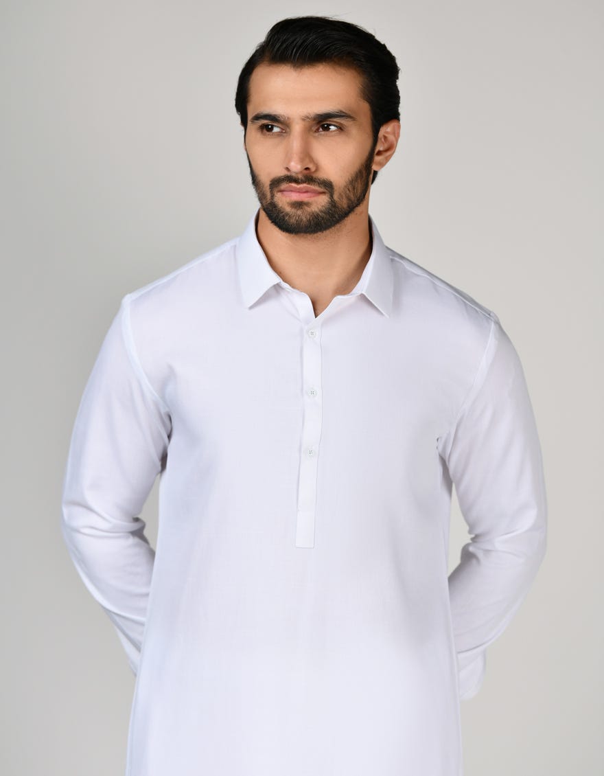 White Blended Unstitched Kameez Shalwar Fabric | Jjms-2639