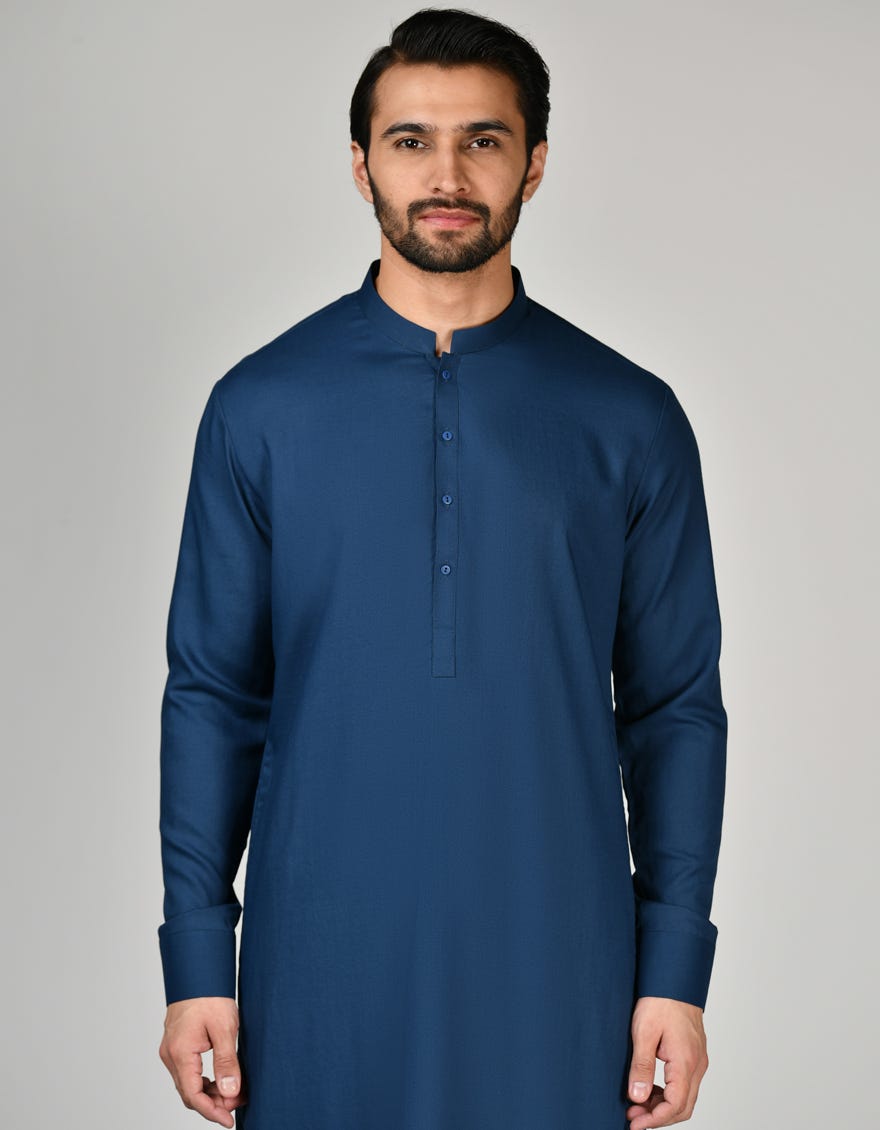 Prussian Blue Blended Unstitched Kameez Shalwar Fabric | Jjms-2640