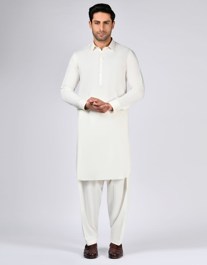 Cream Blended Unstitched Kameez Shalwar Fabric | Jjms-2643