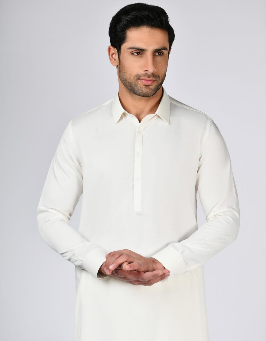 Cream Blended Unstitched Kameez Shalwar Fabric | Jjms-2643