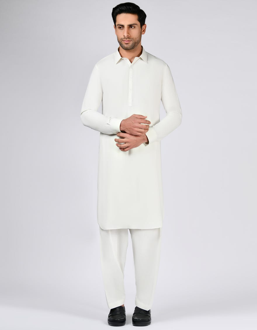Off White Blended Unstitched Kameez Shalwar Fabric | Jjms-2657