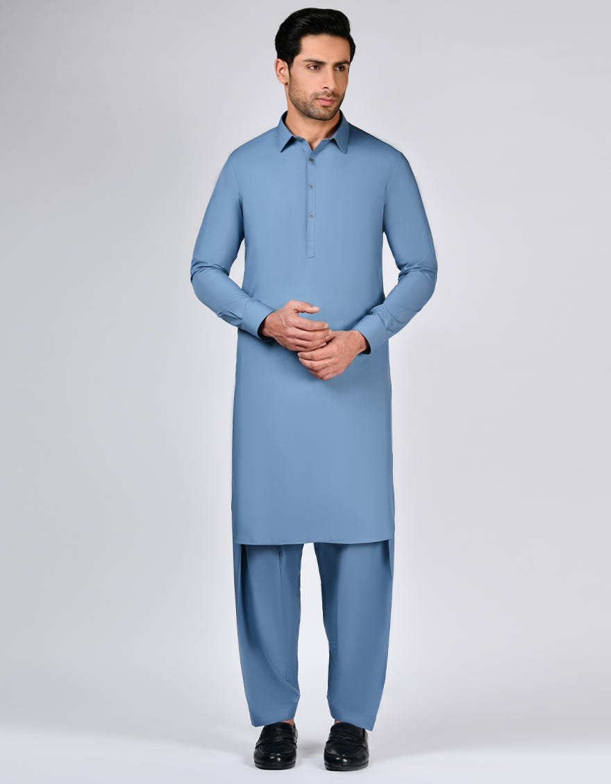 Steel Blue Blended Unstitched Kameez Shalwar Fabric | Jjms-2658