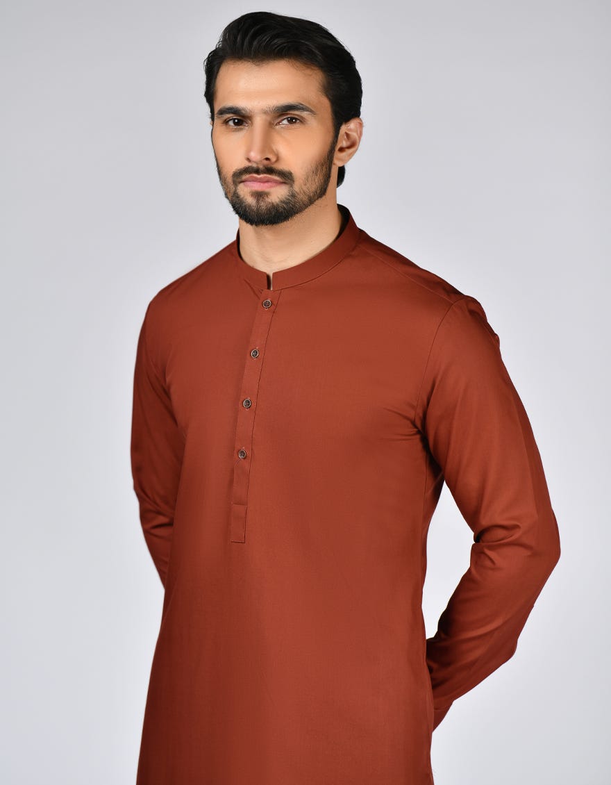 Rust Unstitched Kameez Shalwar Fabric | Jjms-2699