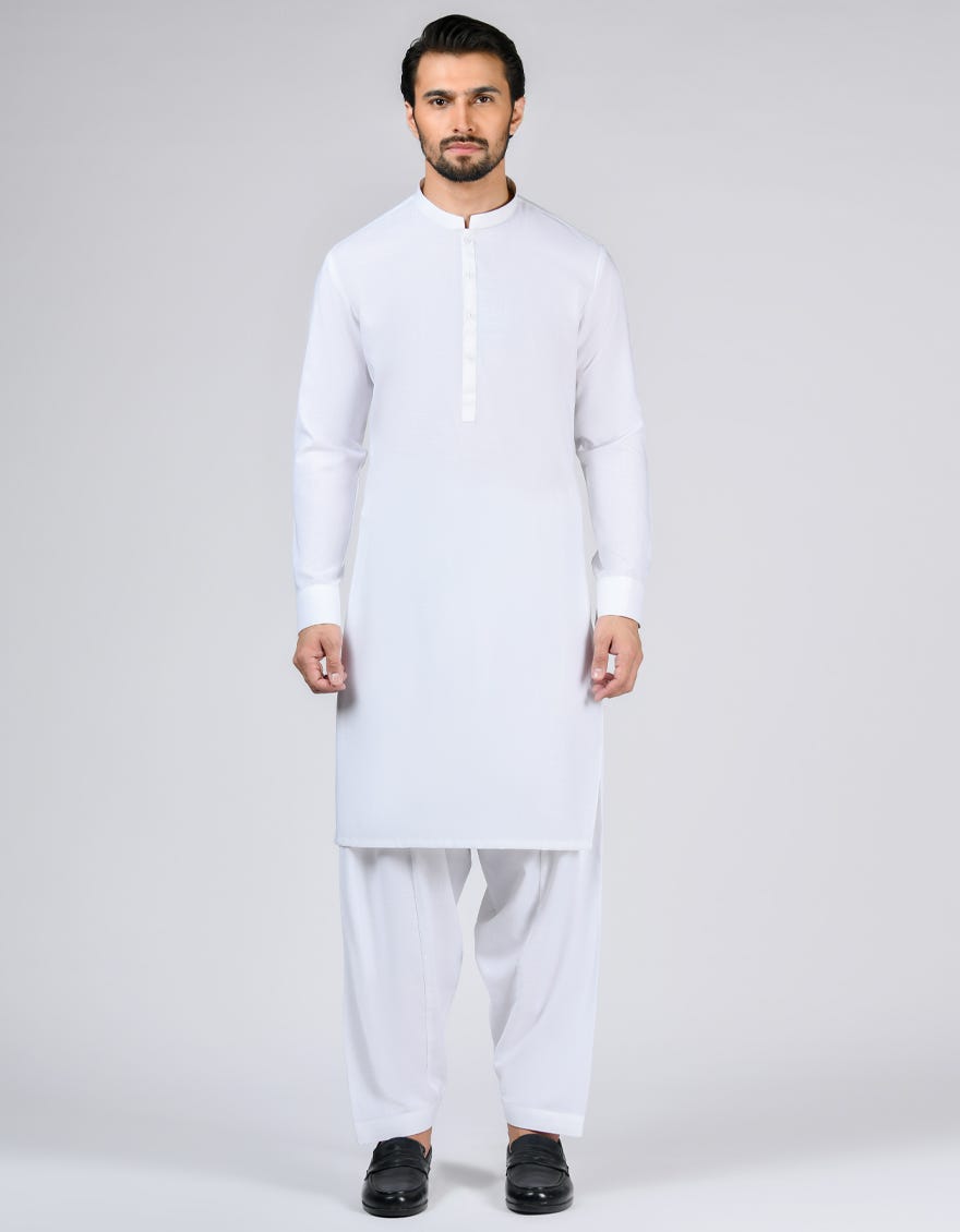 White Blended Unstitched Kameez Shalwar Fabric | Jjms-2706