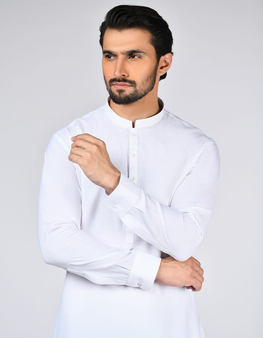 White Blended Unstitched Kameez Shalwar Fabric | Jjms-2706