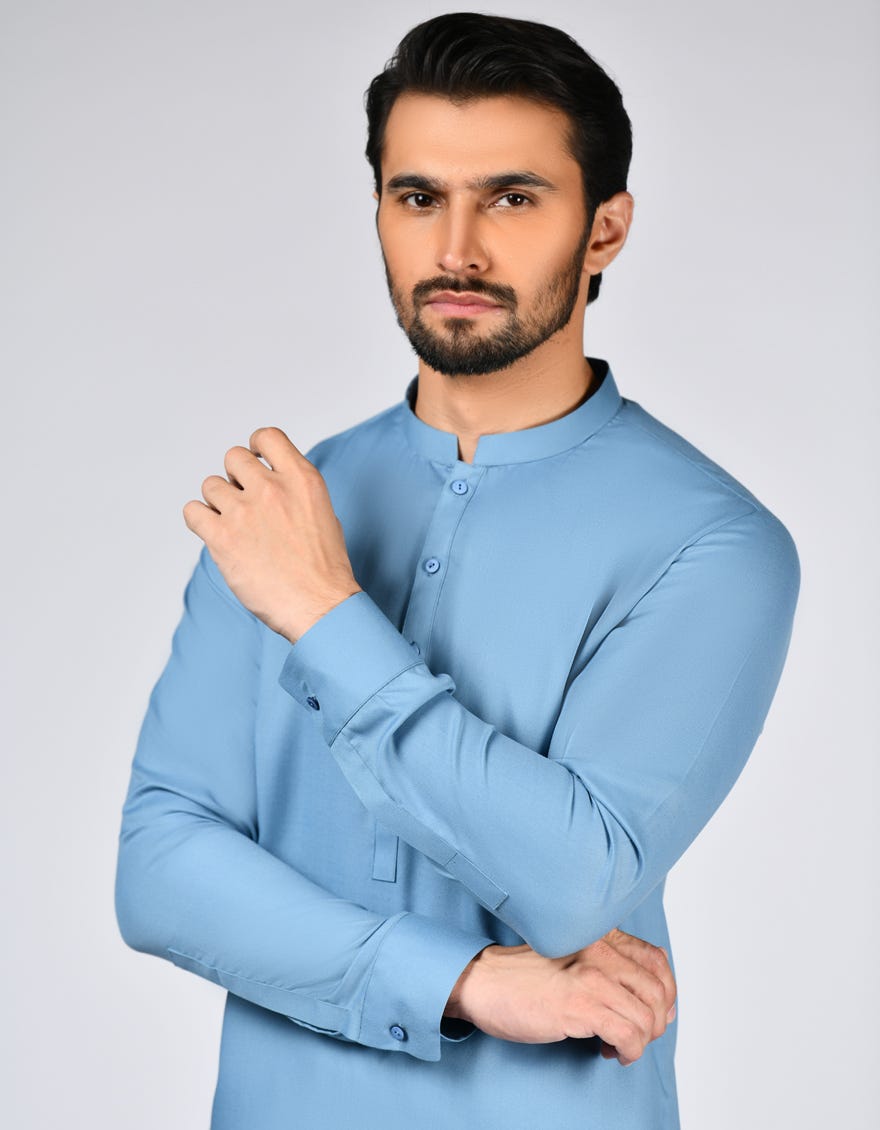 Sky Blue Blended Unstitched Kameez Shalwar Fabric | Jjms-2708