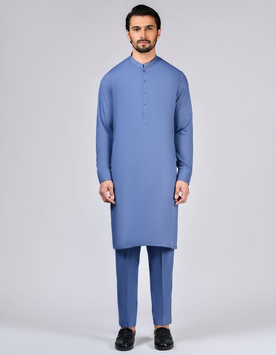 Steel Blue Blended Unstitched Kameez Shalwar Fabric | Jjms-2710