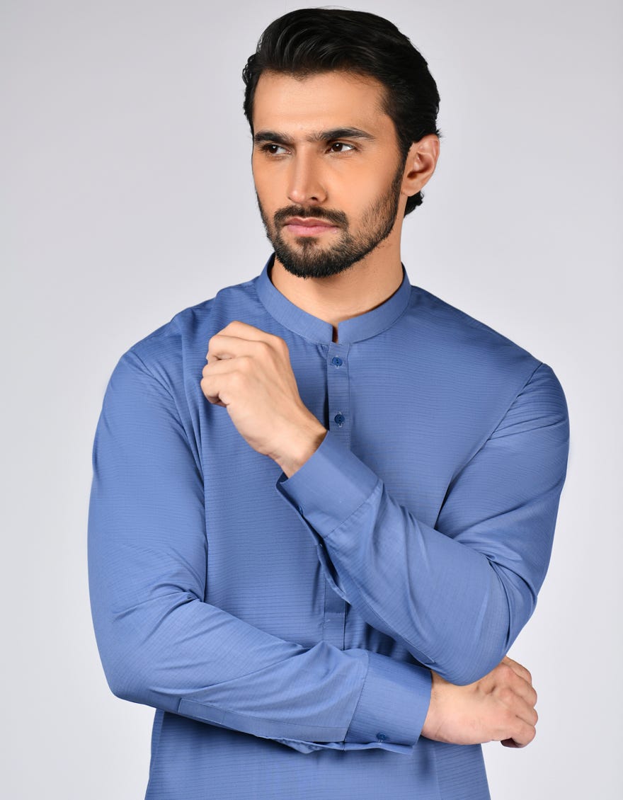 Steel Blue Blended Unstitched Kameez Shalwar Fabric | Jjms-2710