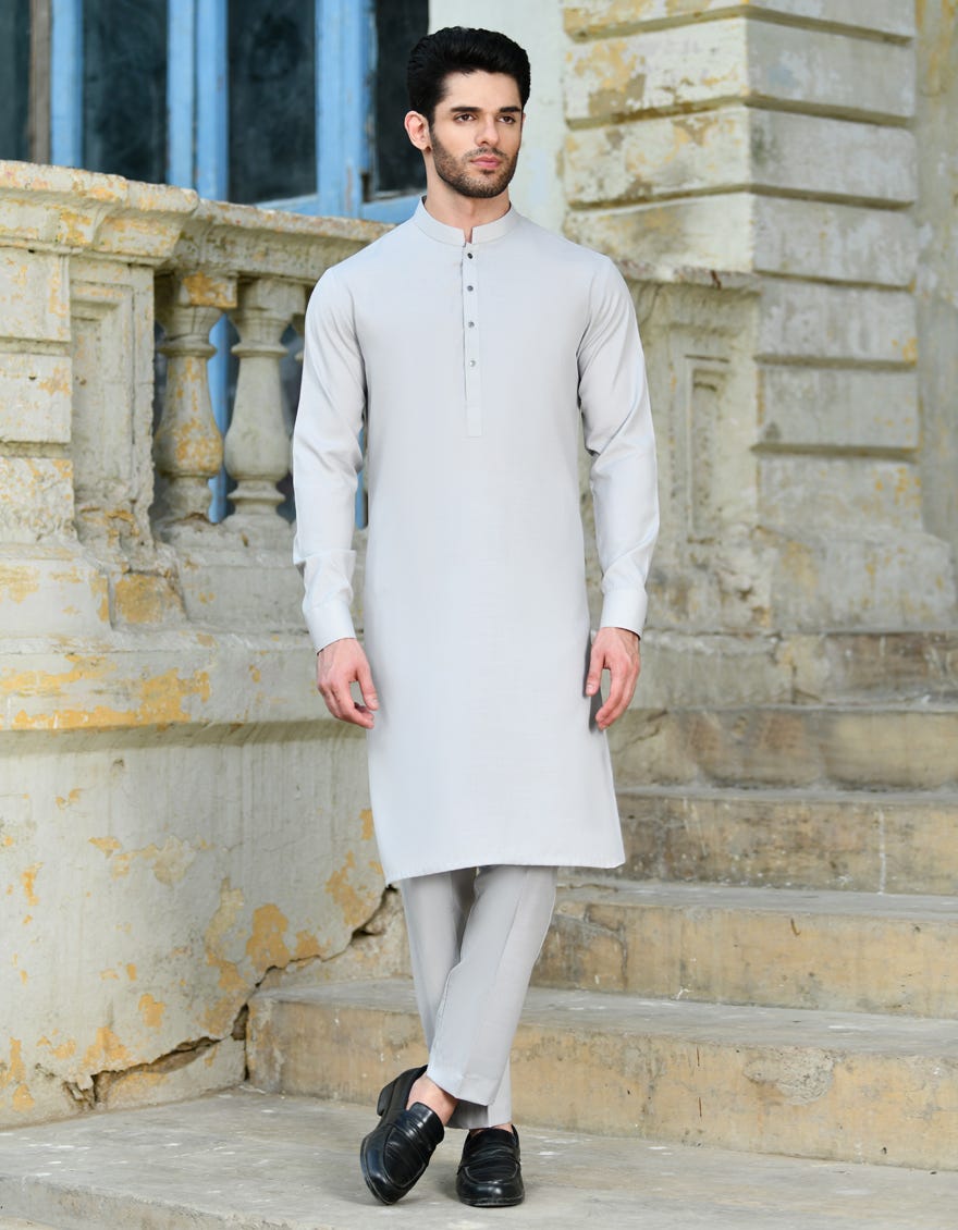 Light Grey Blended Unstitched Kameez Shalwar Fabric | Jjms-2714