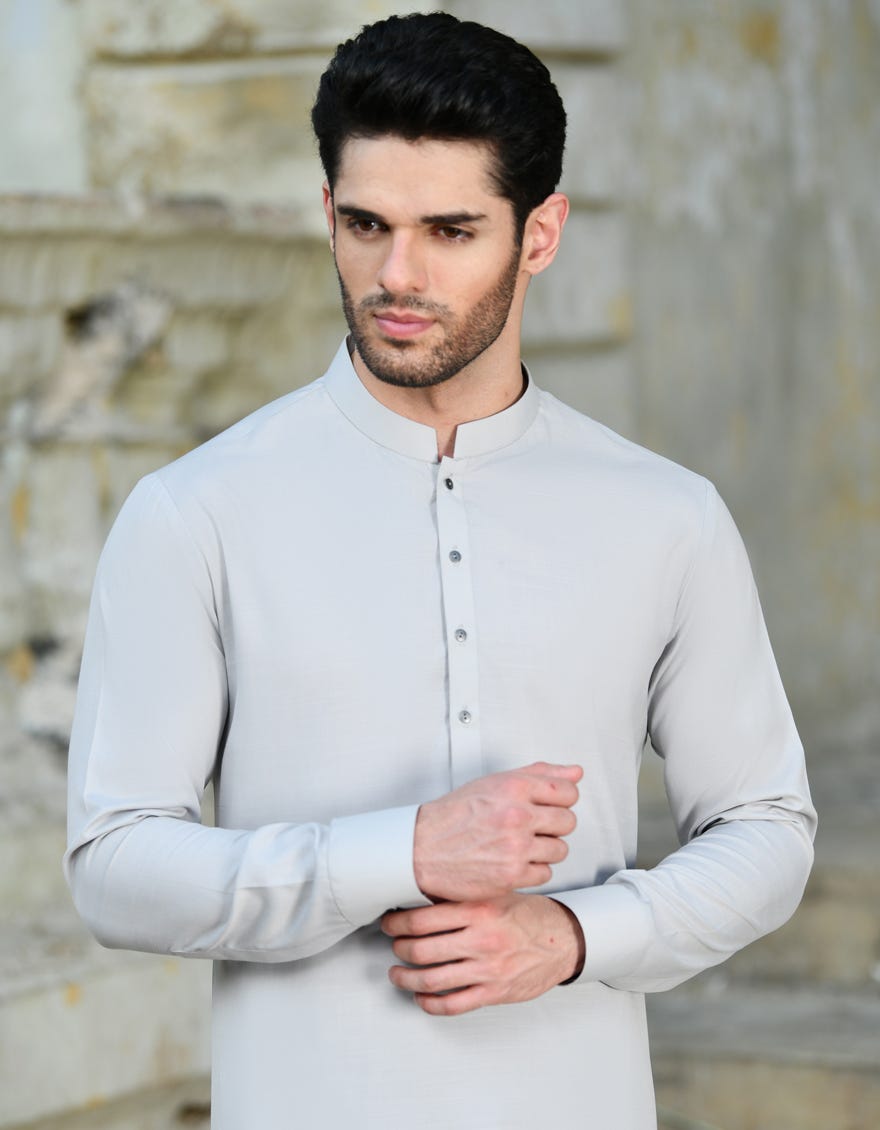 Light Grey Blended Unstitched Kameez Shalwar Fabric | Jjms-2714