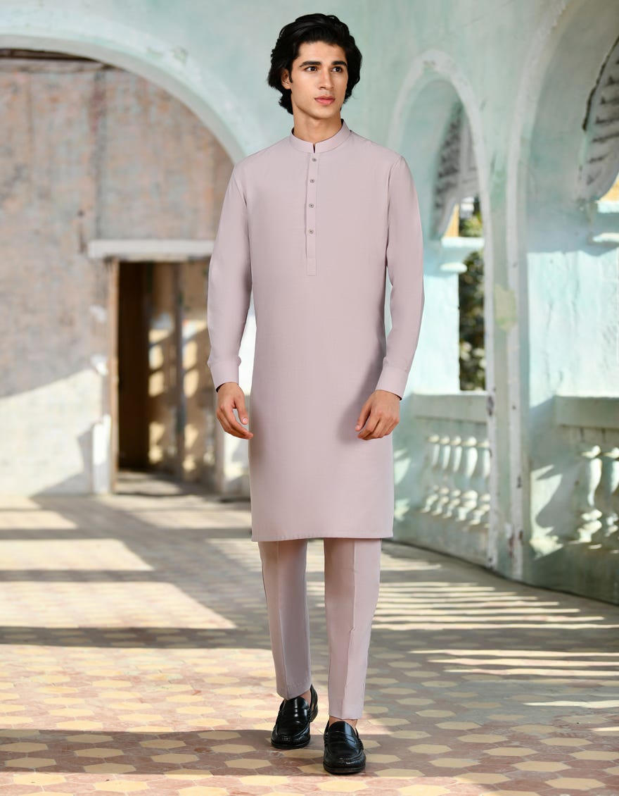 Light Mauve Polyester Unstitched Kameez Shalwar Fabric | Jjms-2716