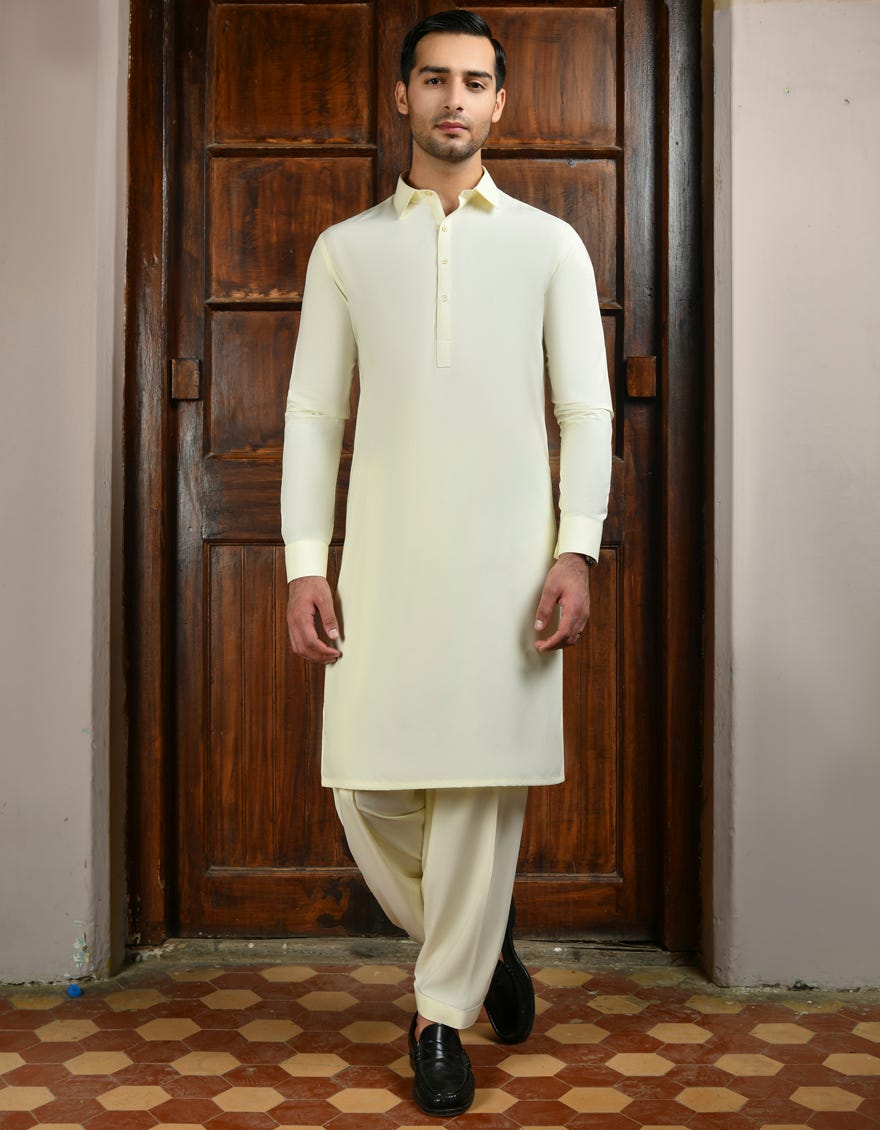 Cream Blended Unstitched Kameez Shalwar Fabric | Jjms-2721