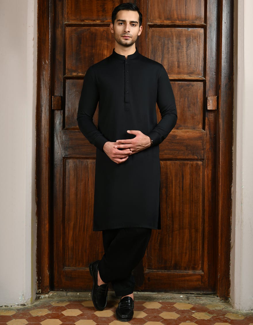 Black Blended Unstitched Kameez Shalwar Fabric | Jjms-2722