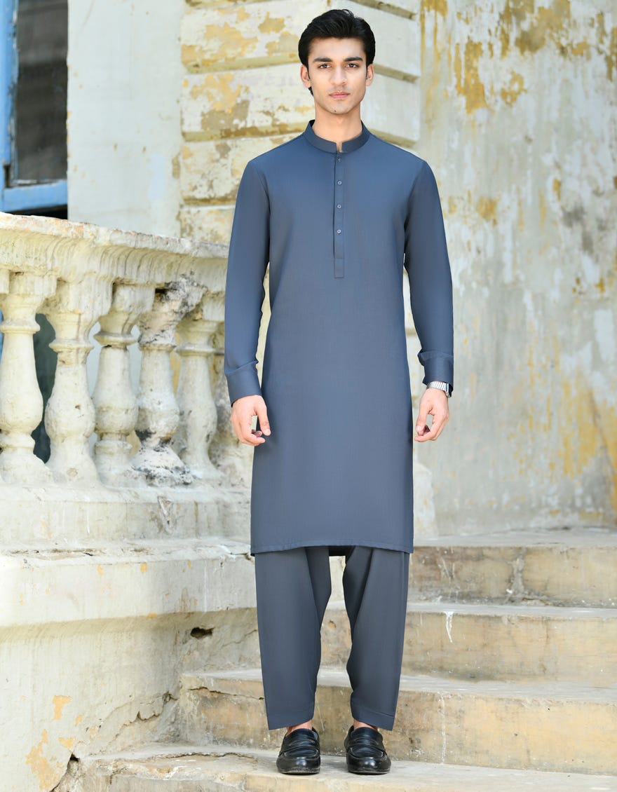 Peacock Blue Blended Unstitched Kameez Shalwar Fabric | Jjms-2727