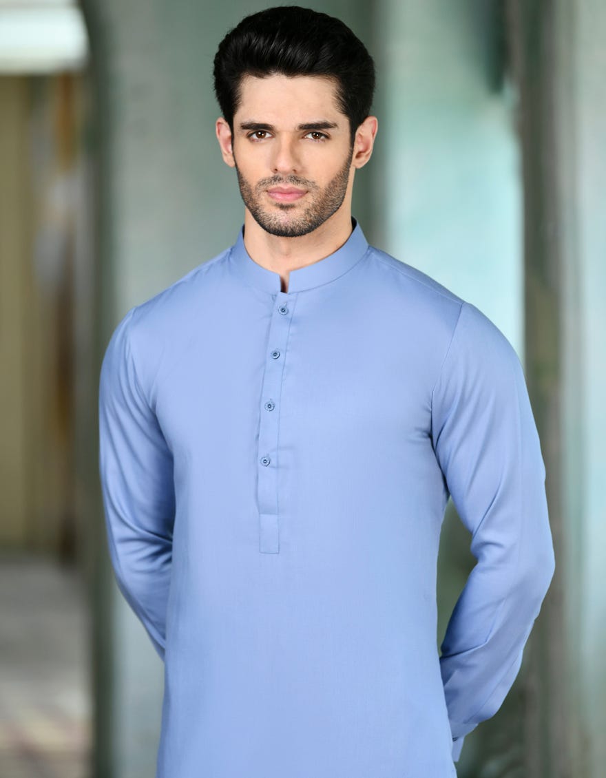 Light Blue Blended Unstitched Kameez Shalwar Fabric | Jjms-2729