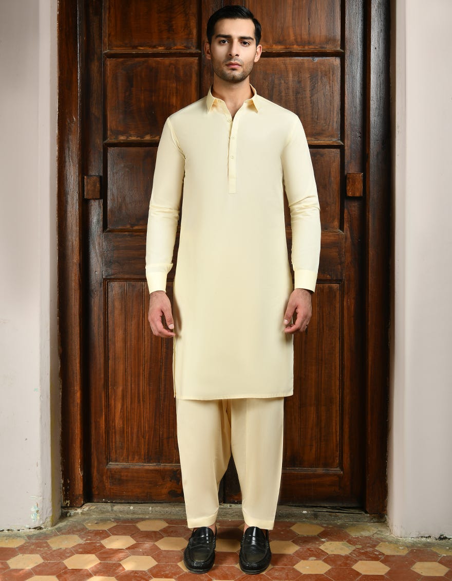 Cream Unstitched Kameez Shalwar Fabric | Jjms-2733