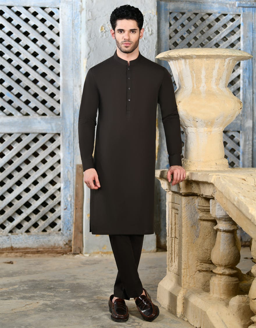 Dark Brown Unstitched Kameez Shalwar Fabric | Jjms-2736
