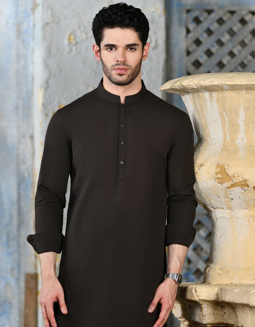 Dark Brown Unstitched Kameez Shalwar Fabric | Jjms-2736
