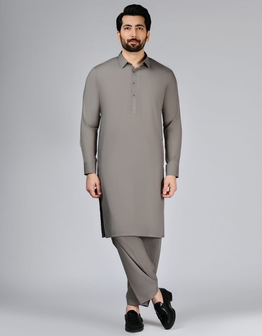 Grey Blended Unstitched Kameez Shalwar Fabric | Jjms-2740
