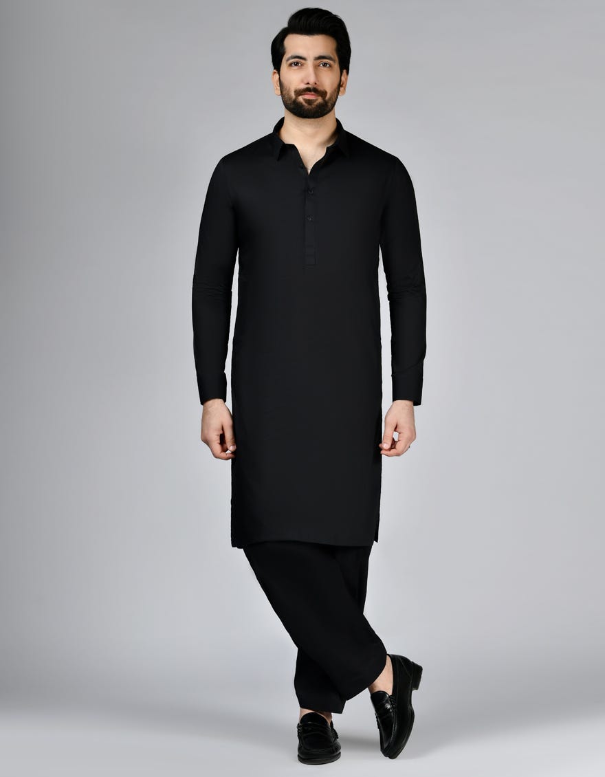 Black Blended Unstitched Kameez Shalwar Fabric | Jjms-2770