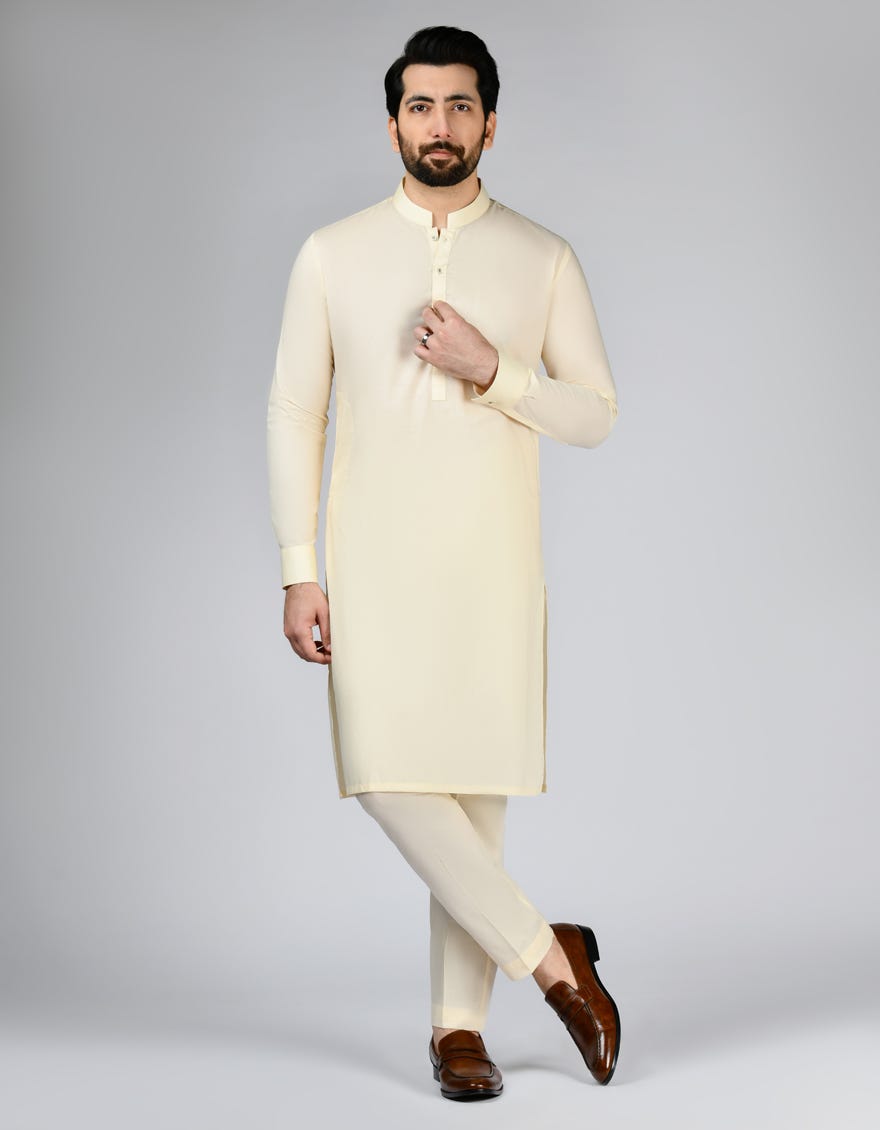 Cream Blended Unstitched Kameez Shalwar Fabric | Jjms-2771