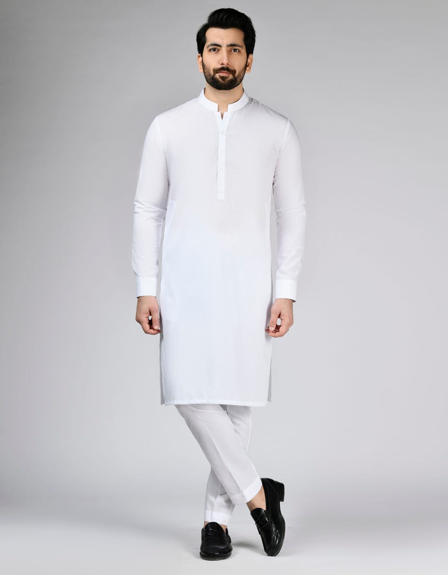 White Blended Unstitched Kameez Shalwar Fabric | Jjms-2774