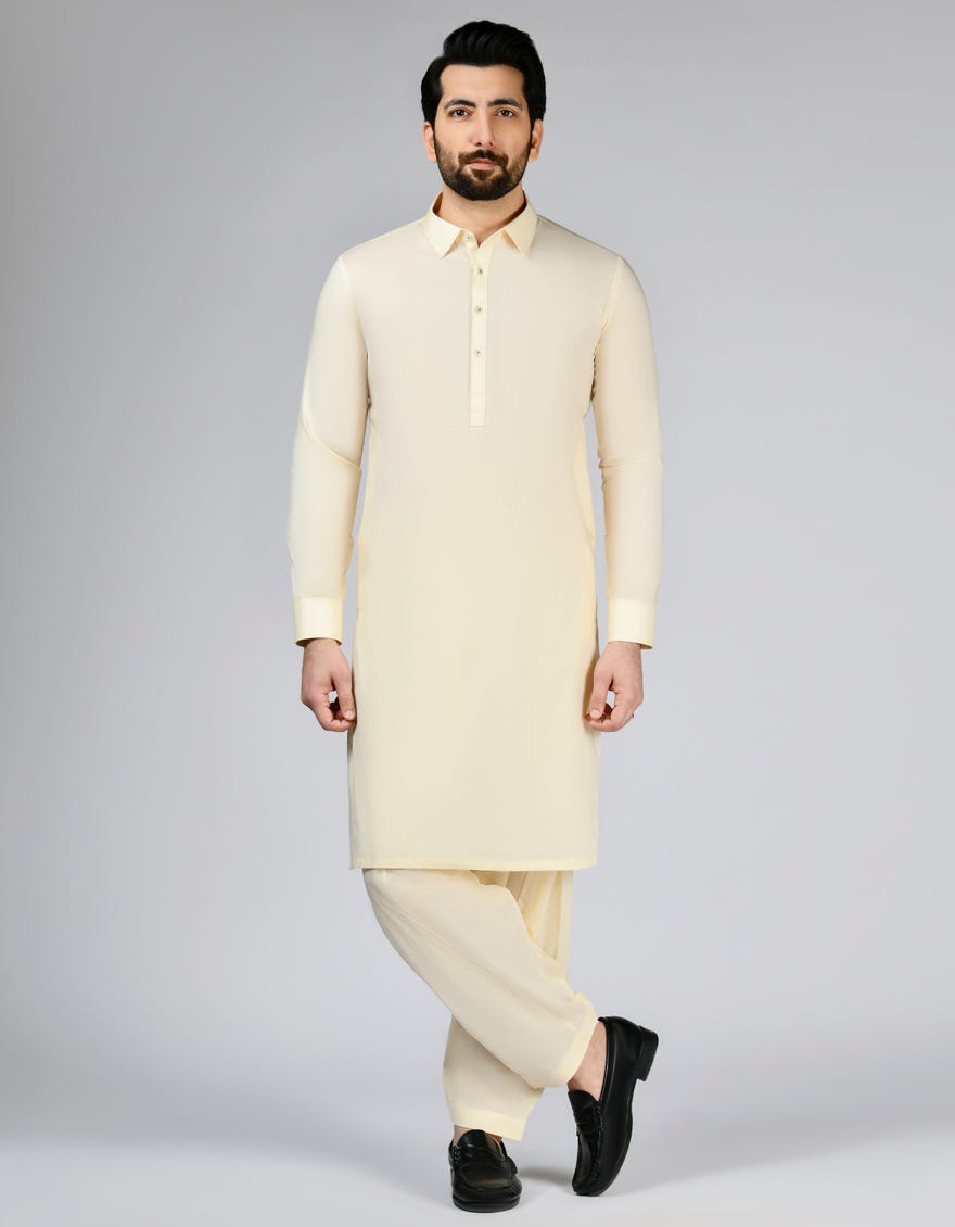 Cream Blended Unstitched Kameez Shalwar Fabric | Jjms-2775
