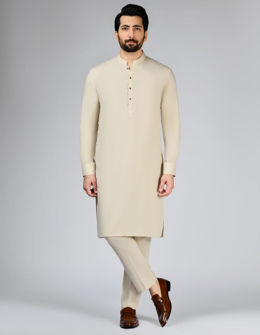 Beige Blended Unstitched Kameez Shalwar Fabric | Jjms-2779