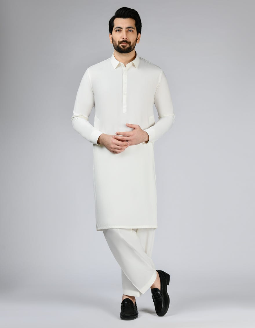 Off White Blended Unstitched Kameez Shalwar Fabric | Jjms-2782