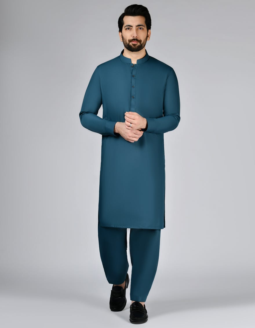 Peacock Blue Blended Unstitched Kameez Shalwar Fabric | Jjms-2784