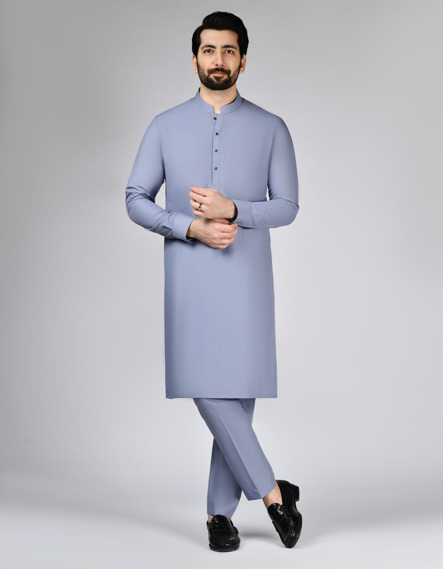 Greyish Blue Blended Unstitched Kameez Shalwar Fabric | Jjms-2790