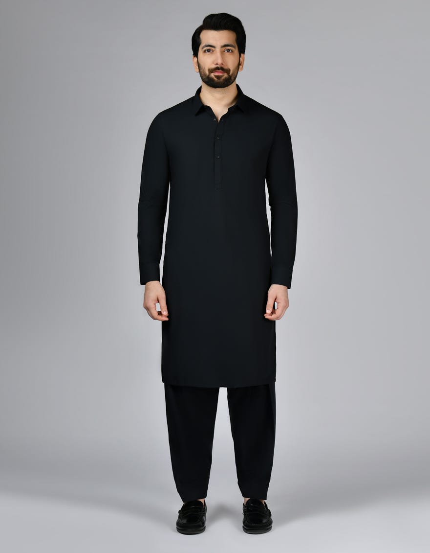 Black Blended Unstitched Kameez Shalwar Fabric | Jjms-2792