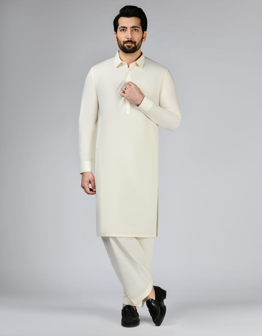 Cream Blended Unstitched Kameez Shalwar Fabric | Jjms-2795