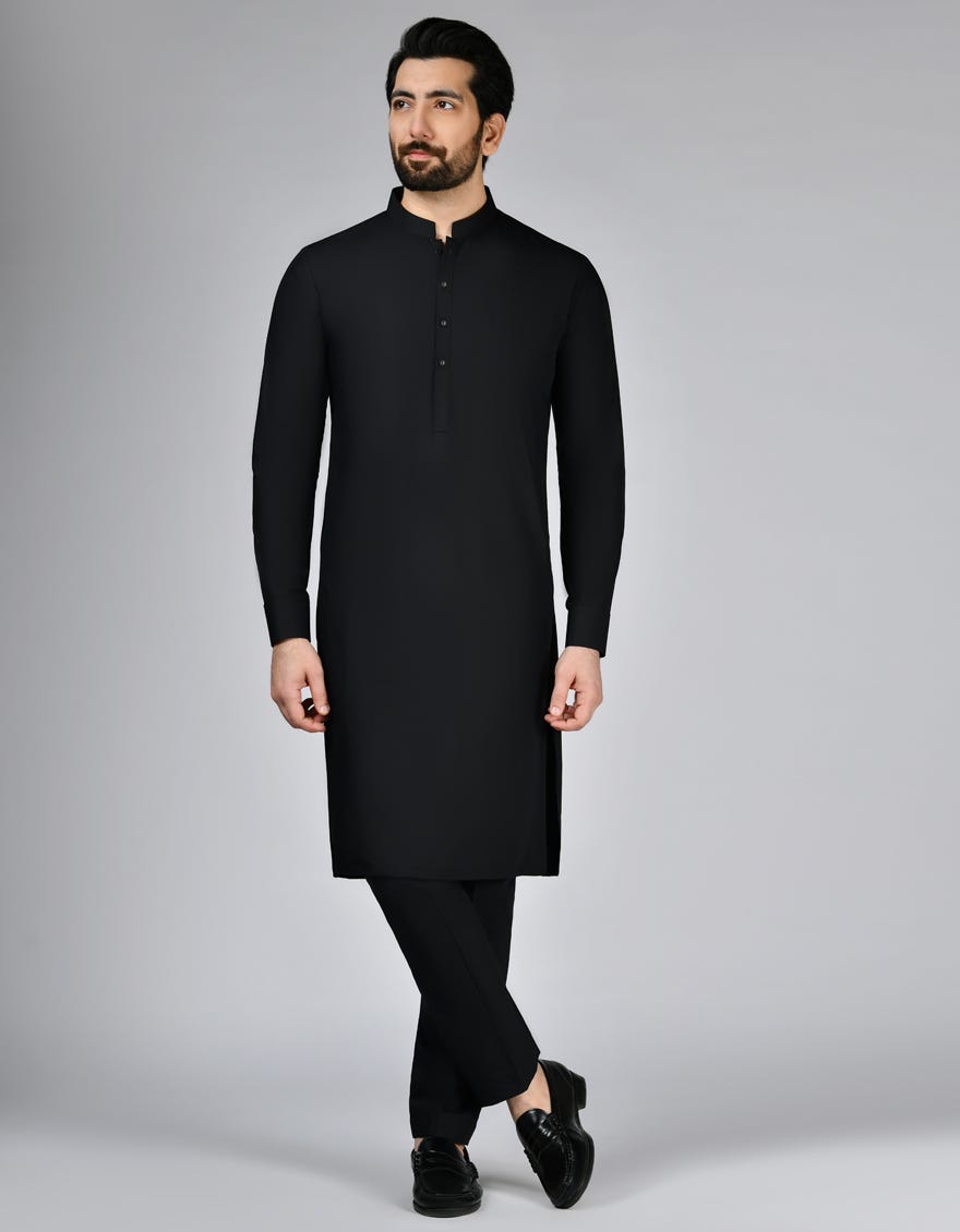 Black Blended Unstitched Kameez Shalwar Fabric | Jjms-2796