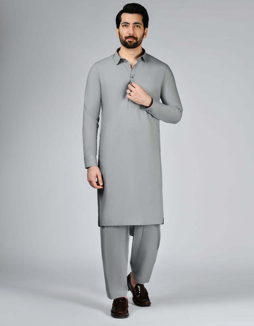 Steel Grey Blended Unstitched Kameez Shalwar Fabric | Jjms-2801