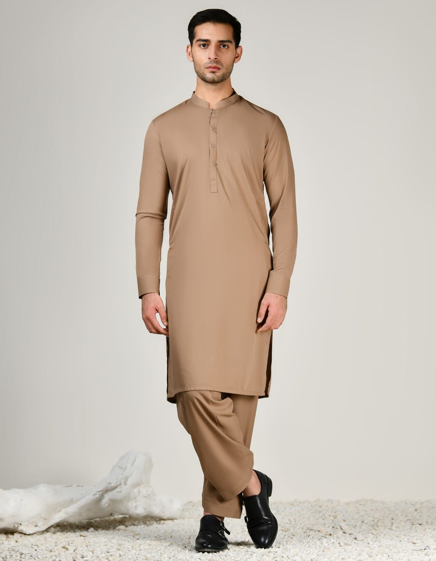DARK BEIGE BLENDED UNSTITCHED KAMEEZ SHALWAR FABRIC | JJMS-2815