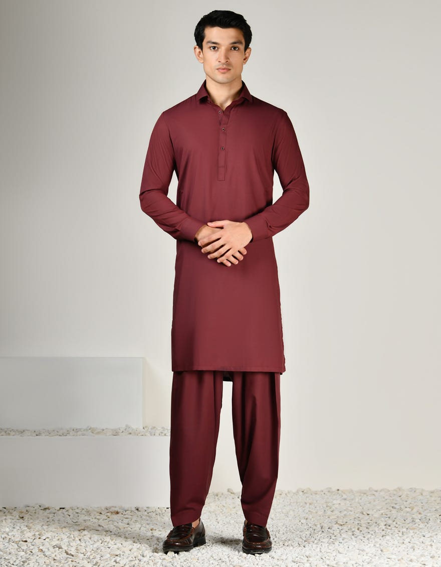 MAROON BLENDED UNSTITCHED KAMEEZ SHALWAR FABRIC | JJMS-2826