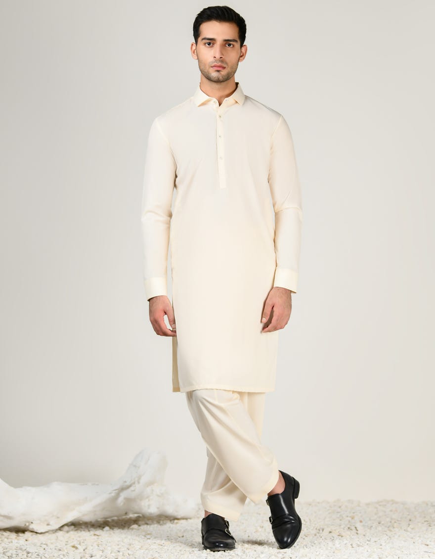 CREAM BLENDED UNSTITCHED KAMEEZ SHALWAR FABRIC | JJMS-2829