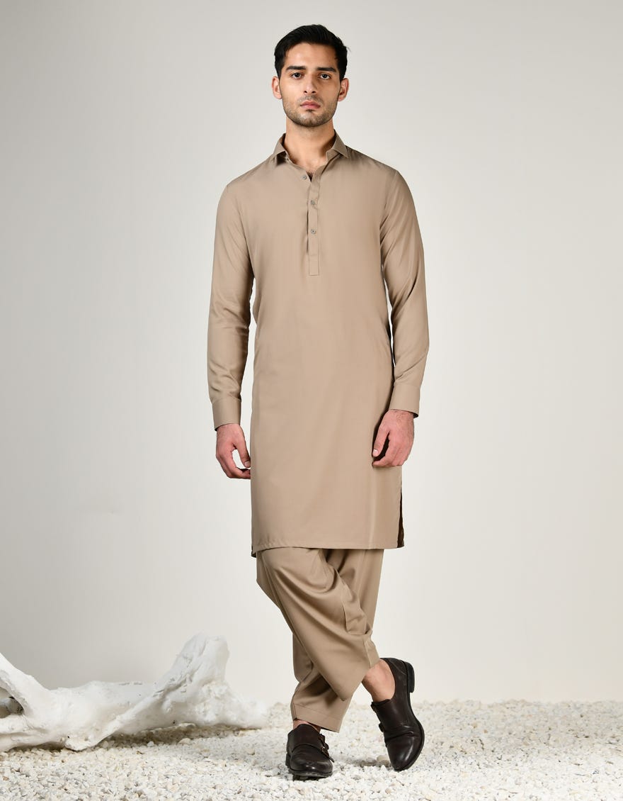 KHAKI BLENDED UNSTITCHED KAMEEZ SHALWAR FABRIC | JJMS-2851
