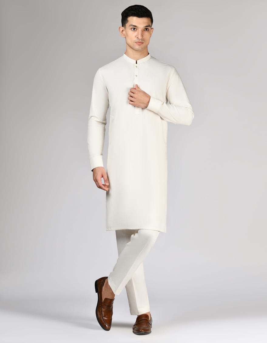 OFF WHITE BLENDED UNSTITCHED KAMEEZ SHALWAR FABRIC | JJMS-2869