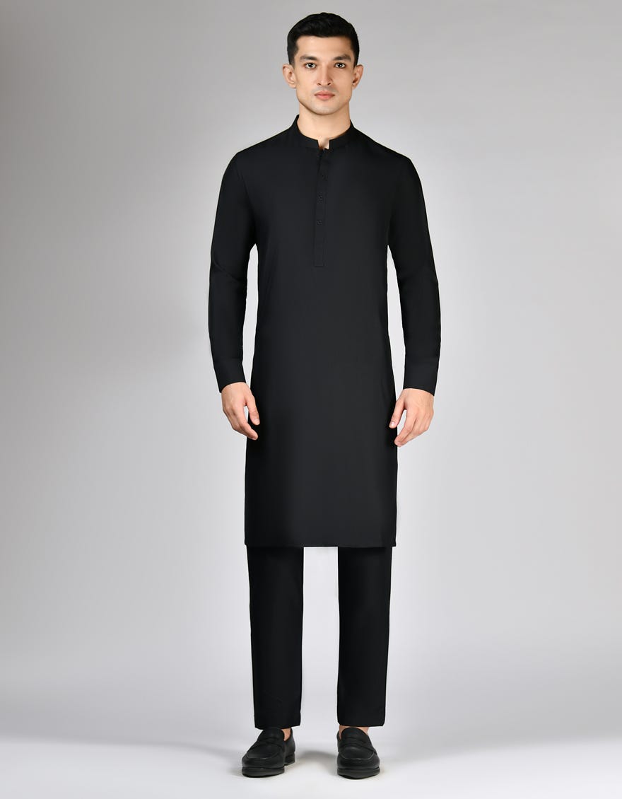 BLACK BLENDED UNSTITCHED KAMEEZ SHALWAR FABRIC