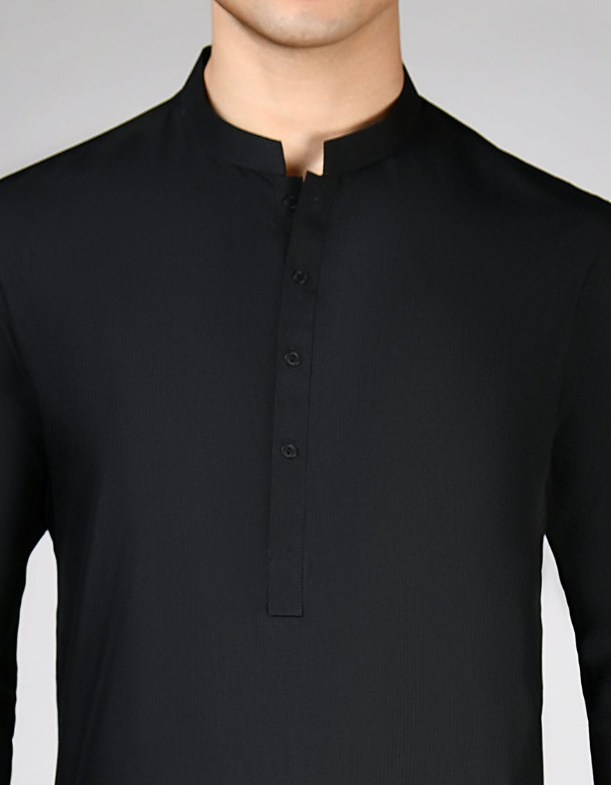 BLACK BLENDED UNSTITCHED KAMEEZ SHALWAR FABRIC