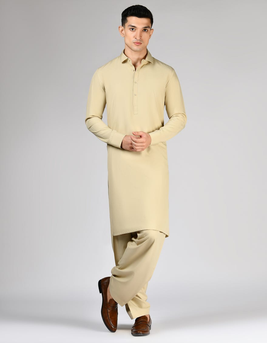 LIGHT BEIGE BLENDED UNSTITCHED KAMEEZ SHALWAR FABRIC