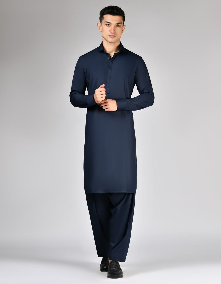 MIDNIGHT BLUE BLENDED UNSTITCHED KAMEEZ SHALWAR FABRIC