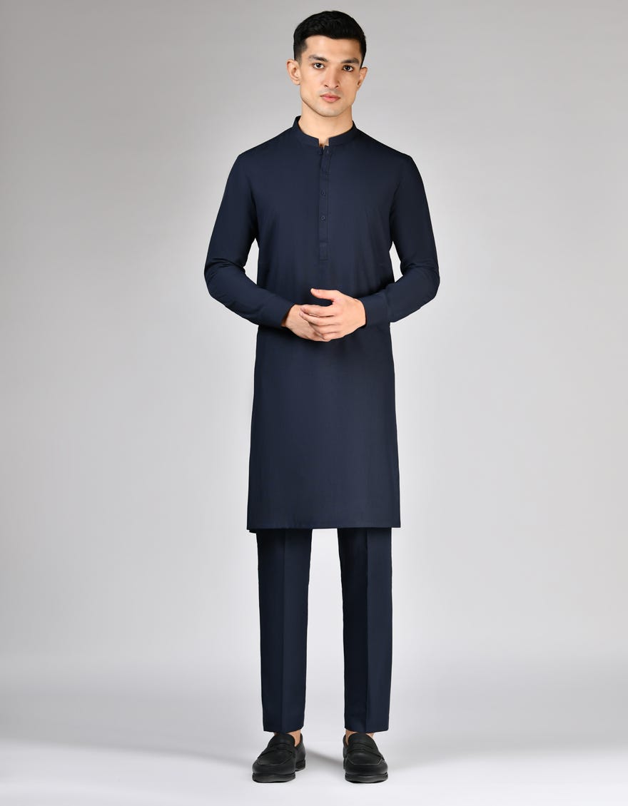 MIDNIGHT BLUE BLENDED UNSTITCHED KAMEEZ SHALWAR FABRIC | JJMS-2902
