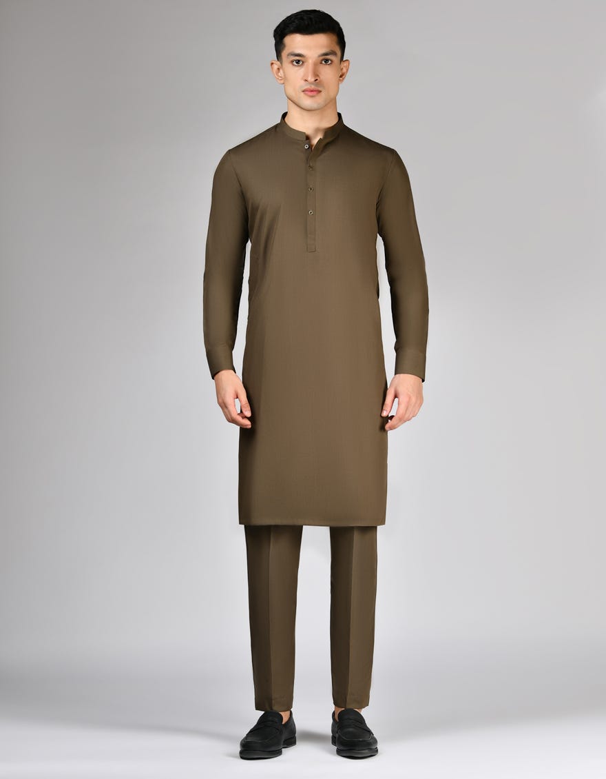 ANTIQUE BROWN BLENDED UNSTITCHED KAMEEZ SHALWAR FABRIC | JJMS-2904