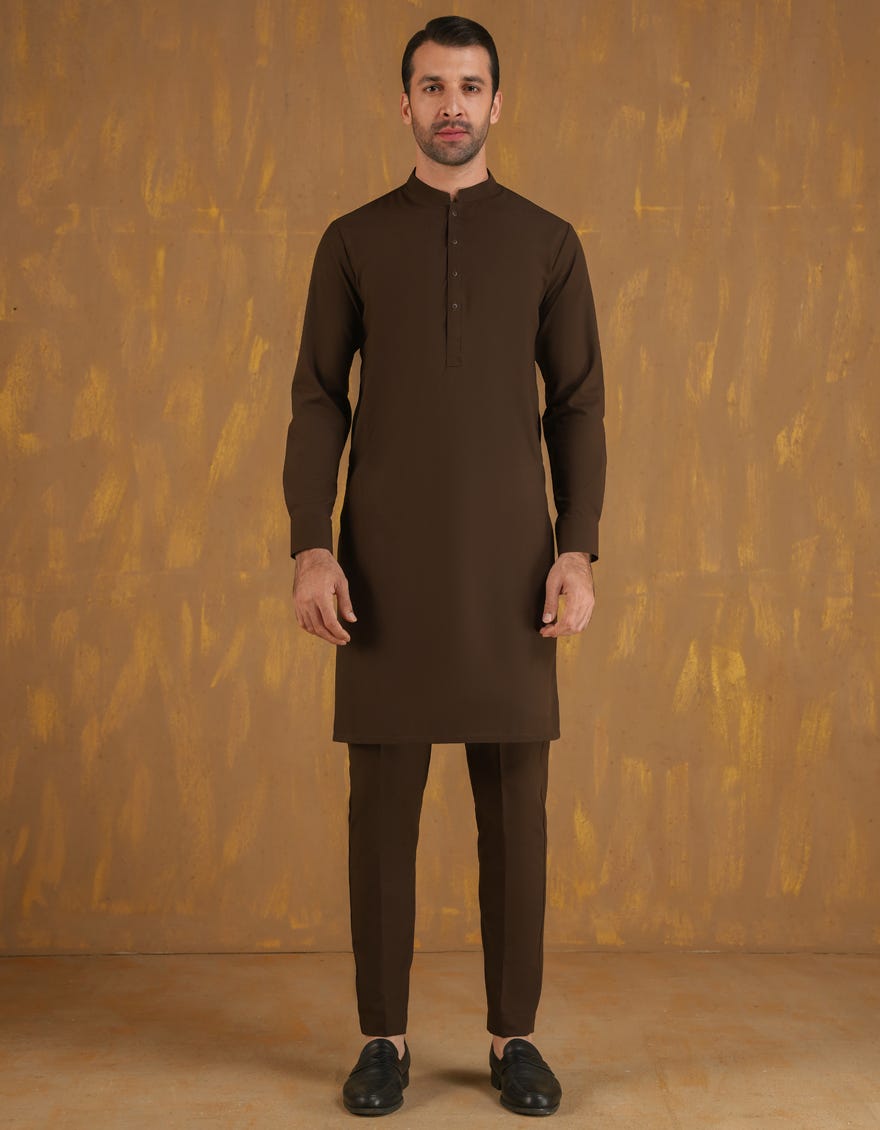 BROWN BLENDED UNSTITCHED KAMEEZ SHALWAR FABRIC | JJMS-2947